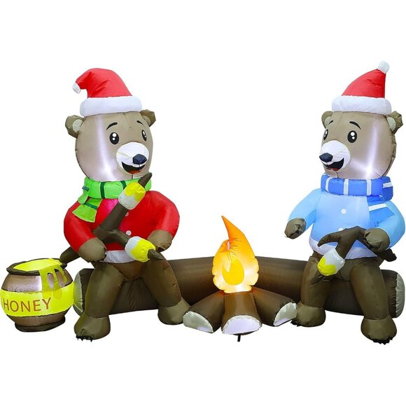 ⚡7FT Christmas Inflatable Sitting Bears Roasting Marshmallow Outdoor Decoration - Picture 8 of 8